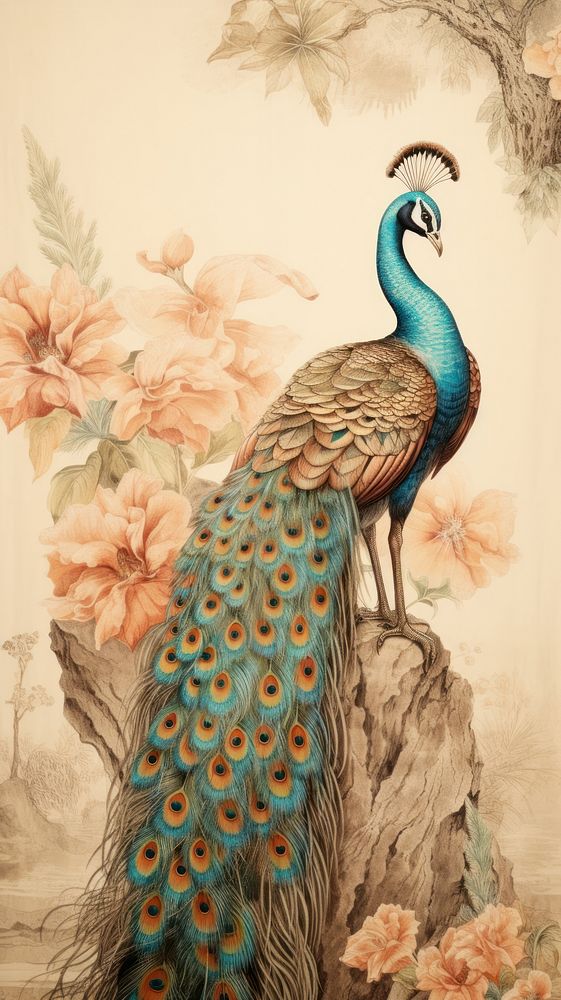 Wallpaper peacock drawing animal sketch. | Premium Photo Illustration ...