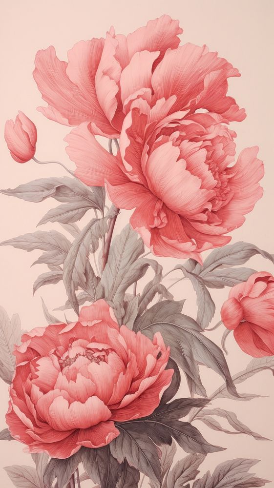 Wallpaper on peony drawing sketch painting.
