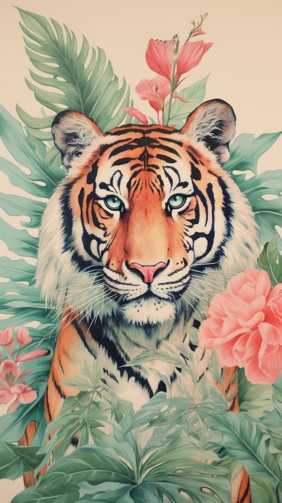 Wallpaper on tiger wildlife painting drawing.