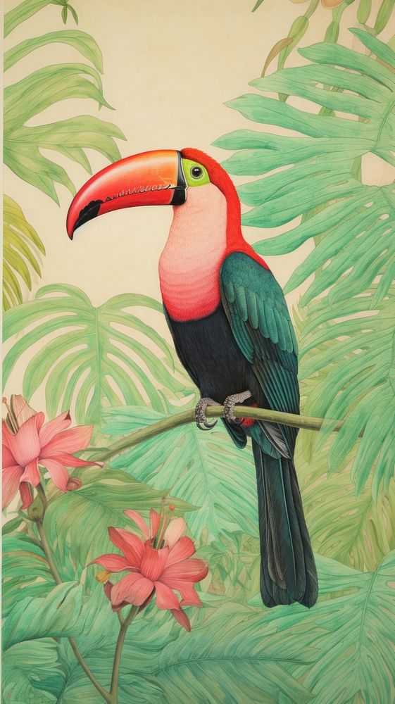 Wallpaper on tucan drawing toucan animal.