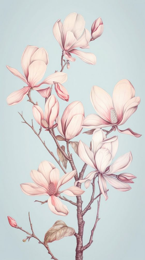 Wallpaper magnolia drawing sketch blossom.