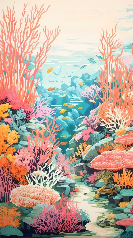 Wallpaper coral reef outdoors painting nature.