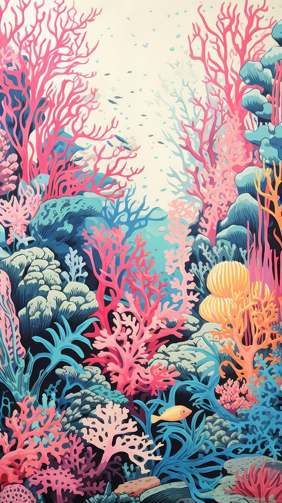Wallpaper coral reef outdoors painting pattern.