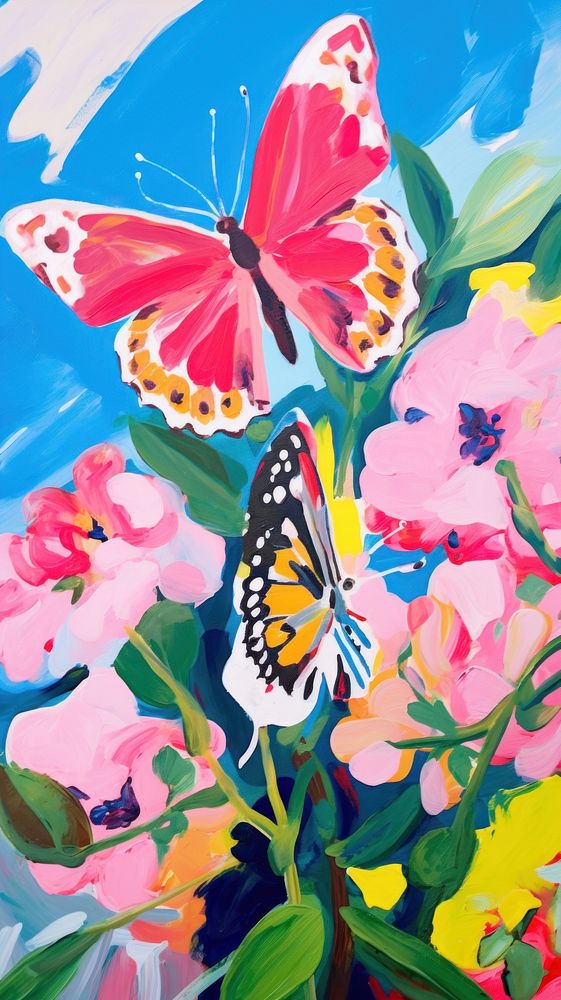 Buttlefly with flowers painting art butterfly.