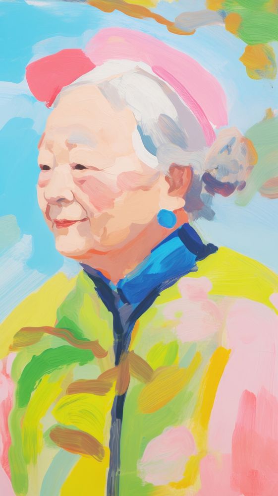 Chinese old woman painting art abstract.