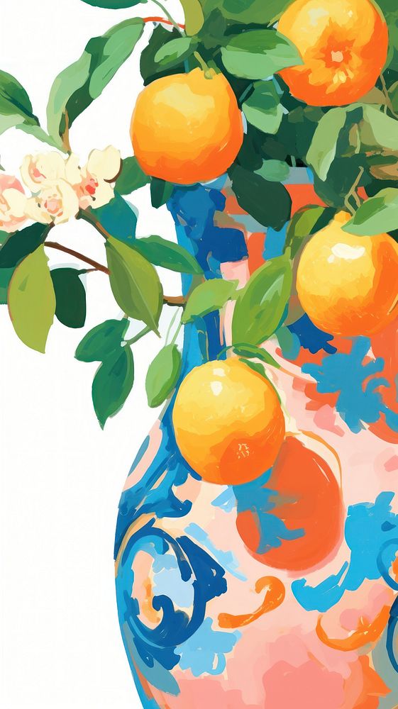Chinese orange tree painting art grapefruit.