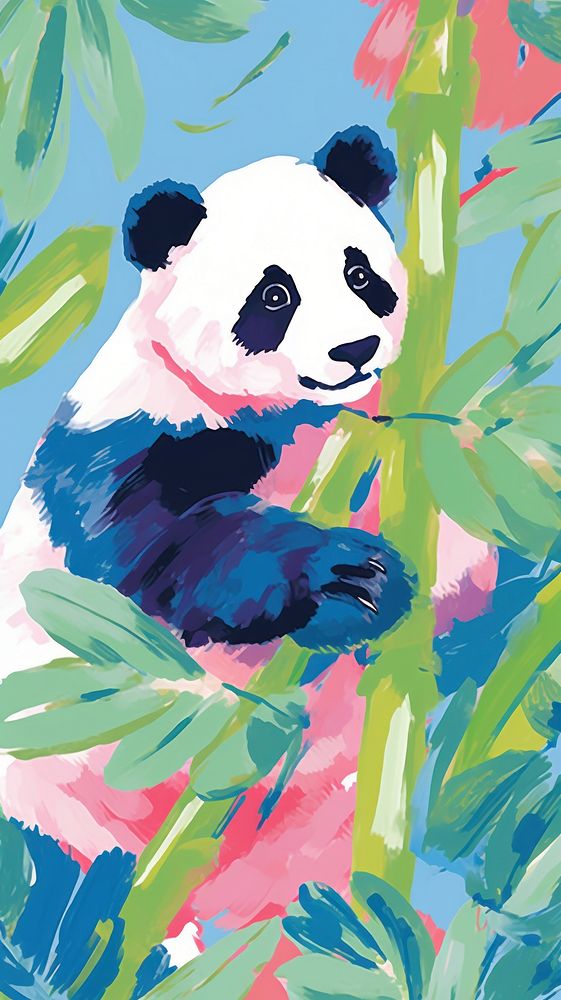 Chinese panda and bamboo painting art wildlife.