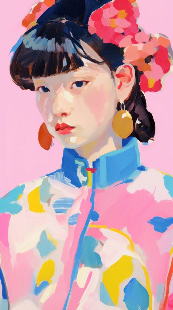 Chinese woman painting art portrait.