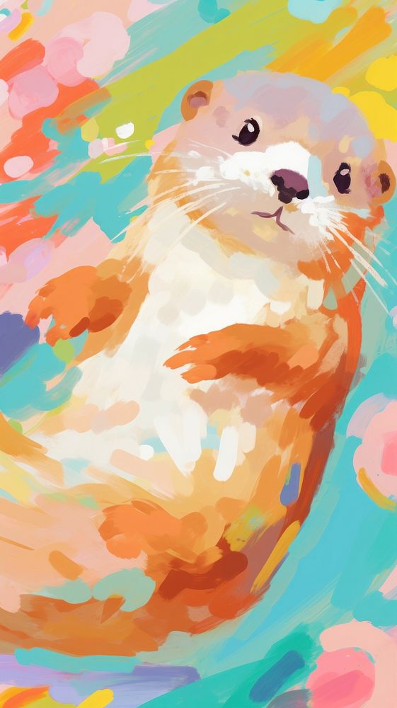Cute otter painting cartoon animal.