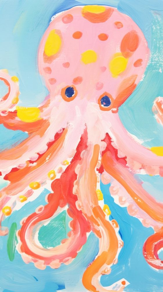 Cute octopus painting cartoon representation.