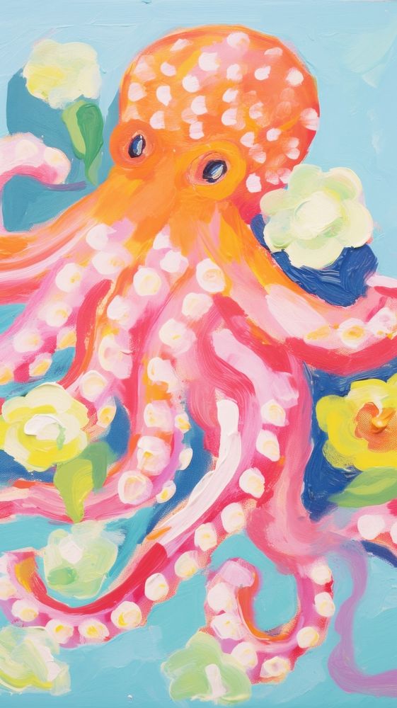 Cute octopus painting cartoon animal.