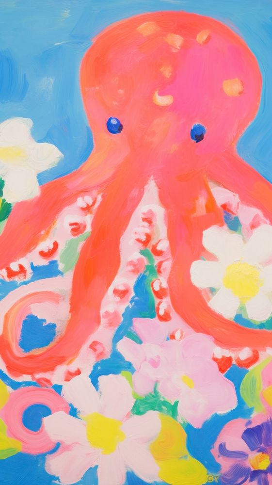 Cute octopus painting art cartoon.