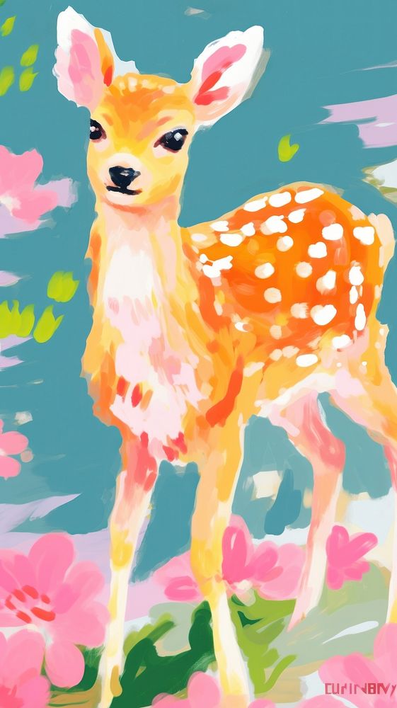 Cute deer painting cartoon animal.