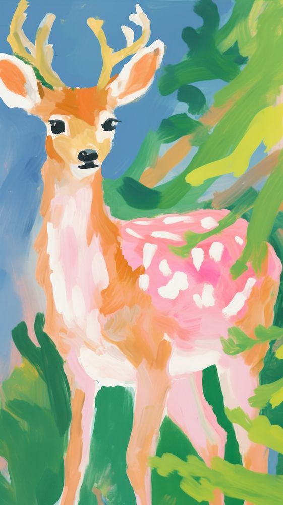Cute deer painting art cartoon.