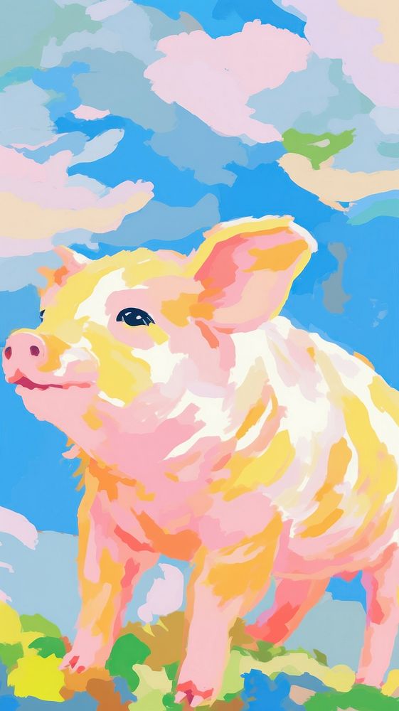 Cute pig abstract painting cartoon.