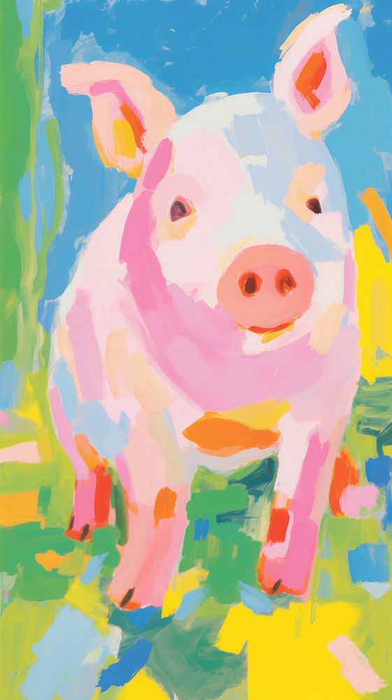 Cute pig art painting cartoon.