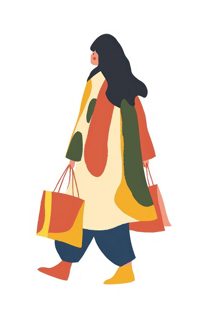 Woman walking enjoy music with shopping handbag fashion adult.