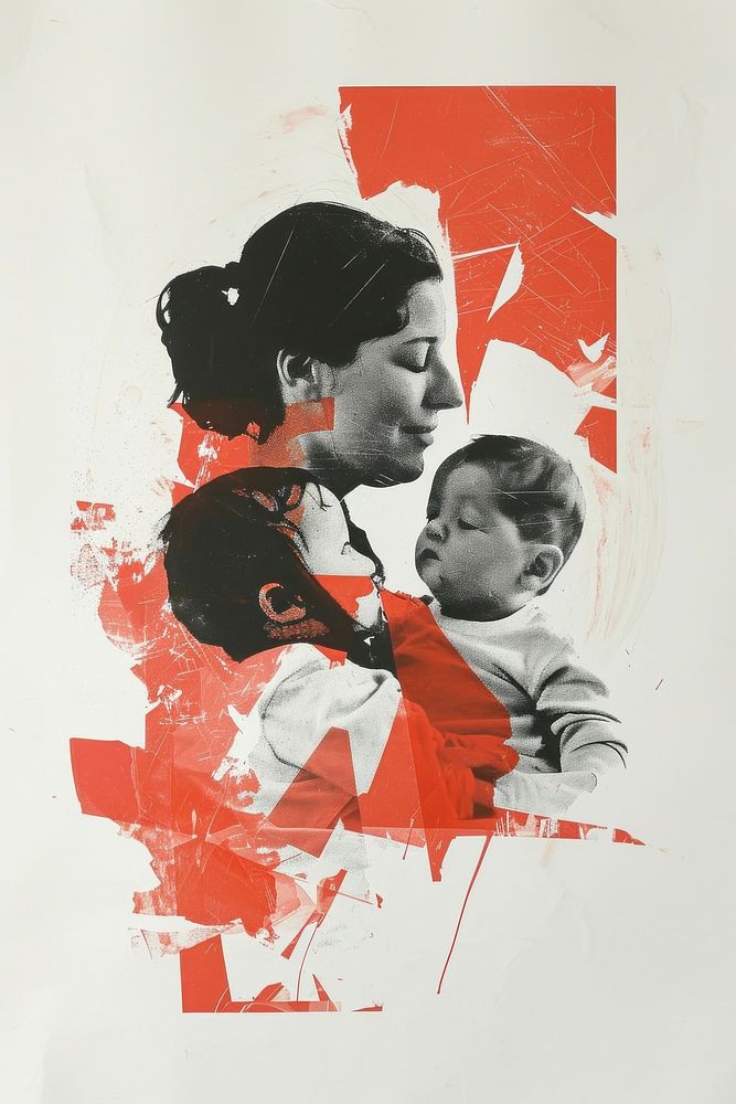 Mother baby painting collage.