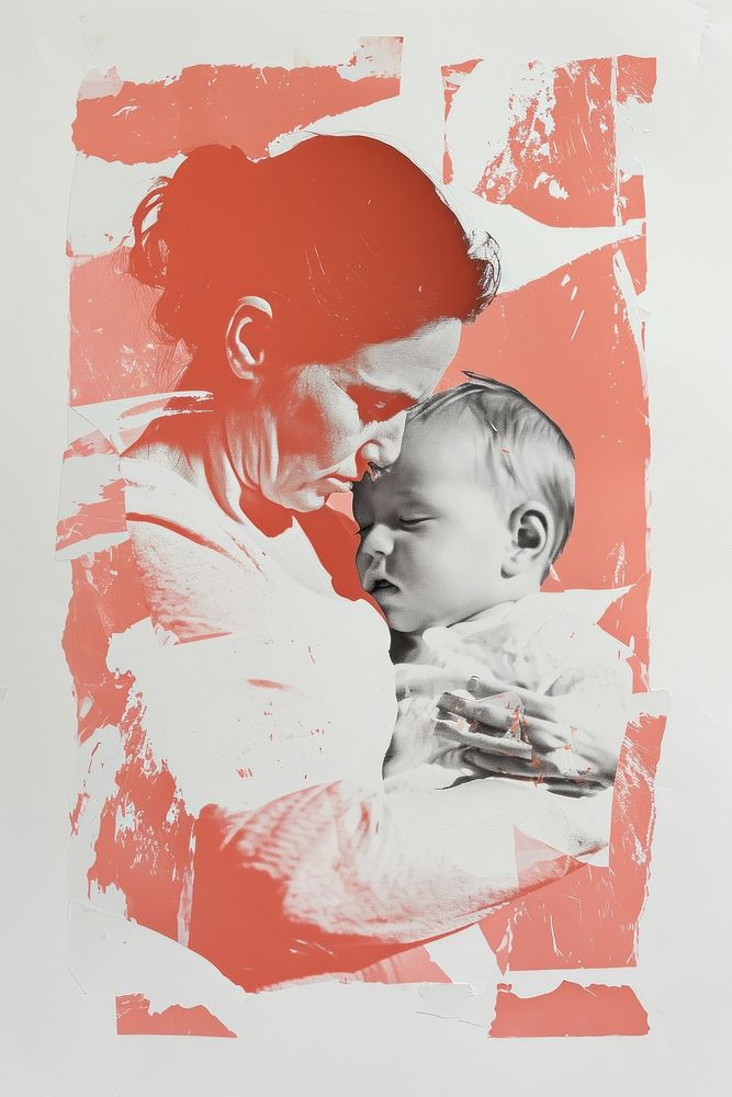 Mother baby painting collage.