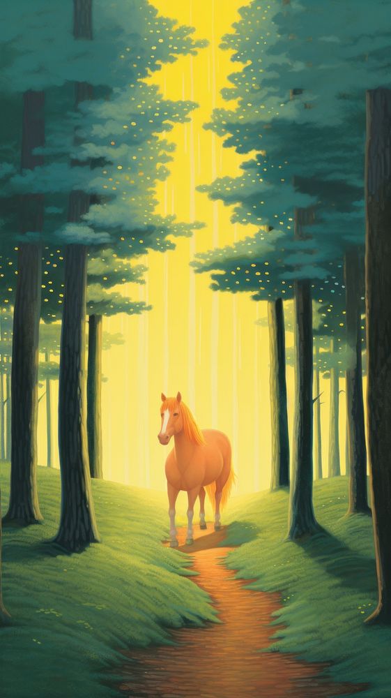 Cute horse in forest outdoors painting mammal.