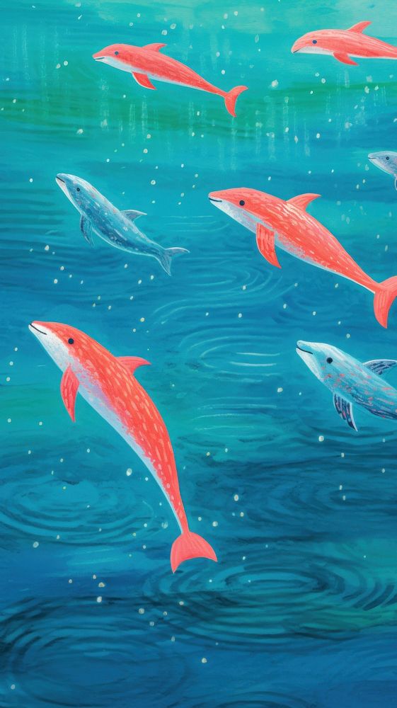 Book colored pencil texture illustration of dolphin pattern aquarium animal fish.