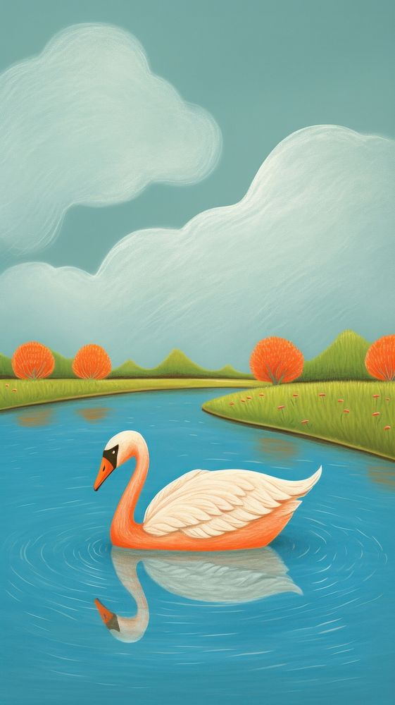 Cute swan in the lake flamingo outdoors painting.