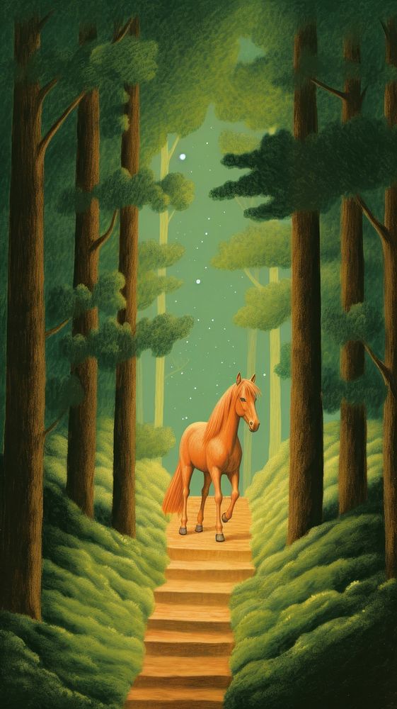 Cute horse in forest outdoors painting animal.