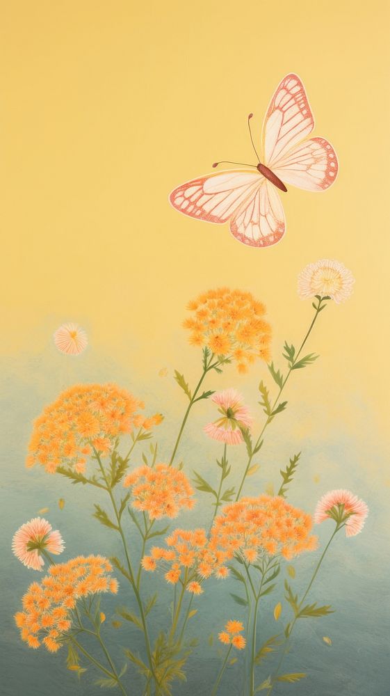 Butterfly with flowers painting plant petal.