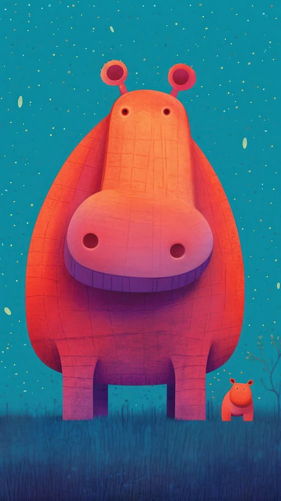 Cute hippo cartoon red representation.