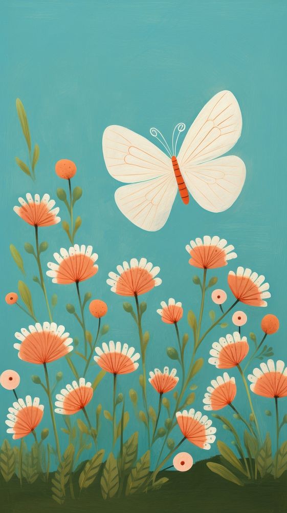 Butterfly with flowers outdoors painting pattern.