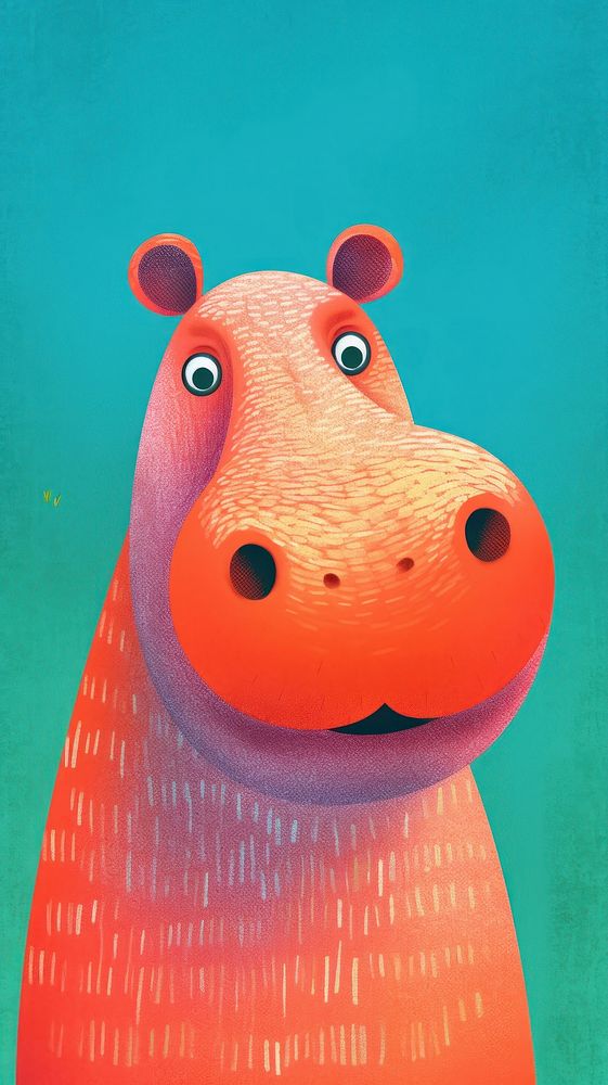 Cute hippo painting cartoon animal.