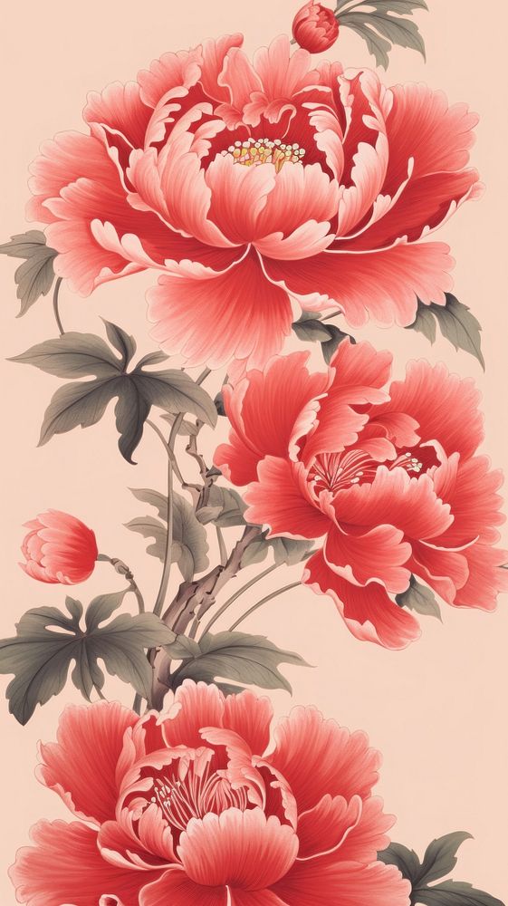 Chinese seamless peony vintage pattern flower plant.