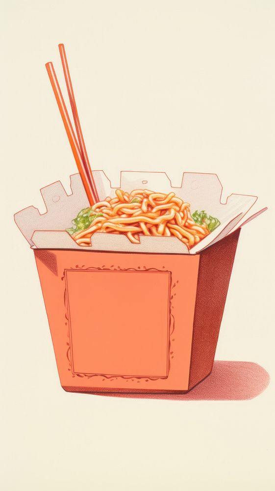 Chinese take-away meal chopsticks noodle food.