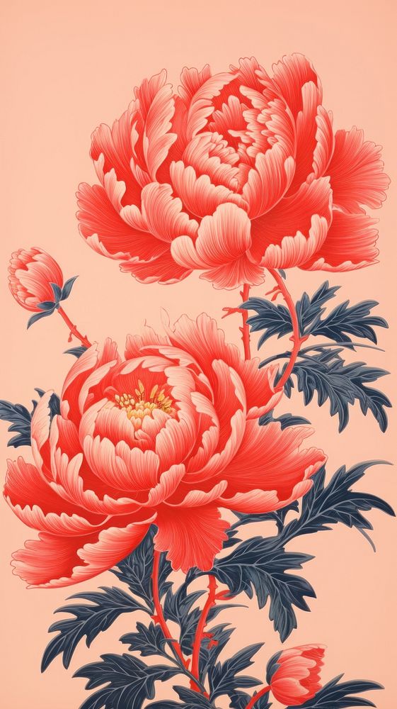 Chinese seamless peony vintage art pattern flower.