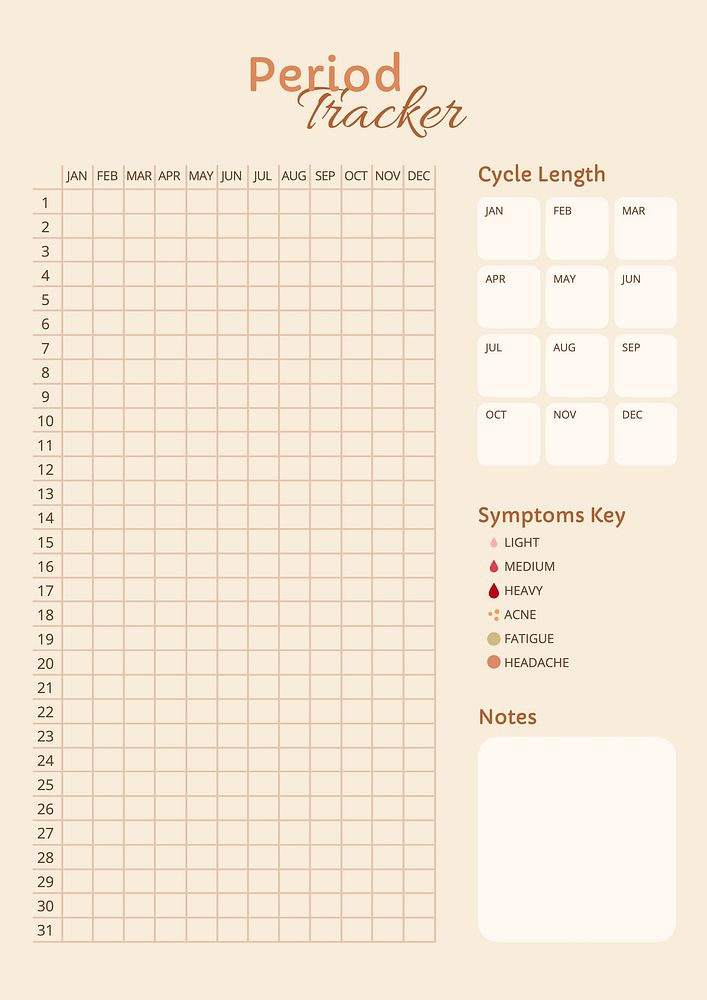 Period tracker planner template design