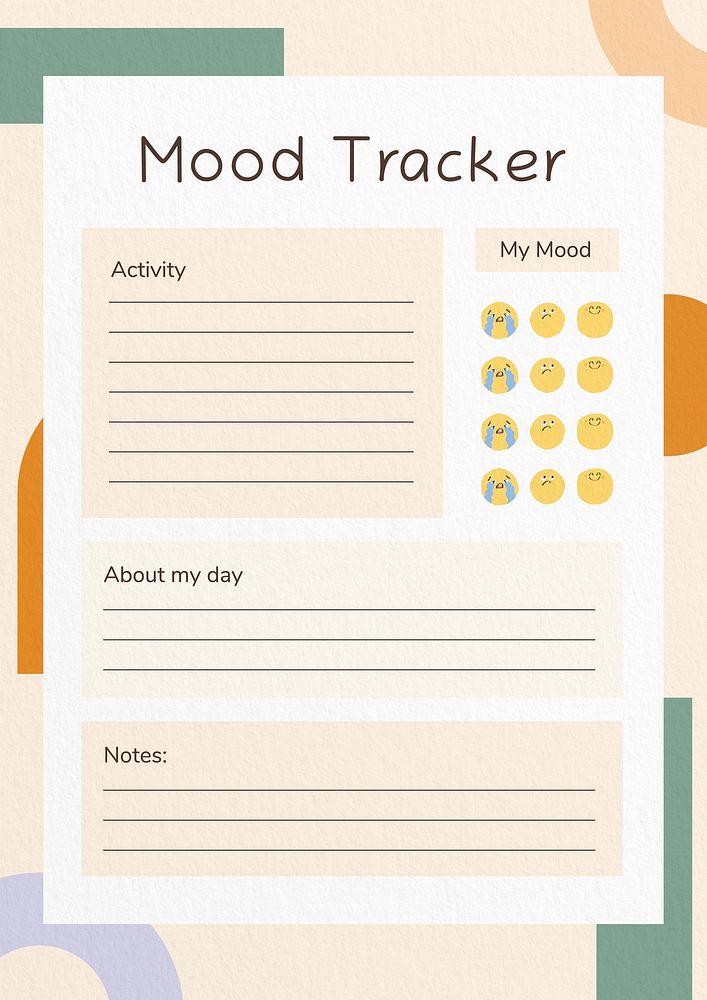 Mood tracker planner template design