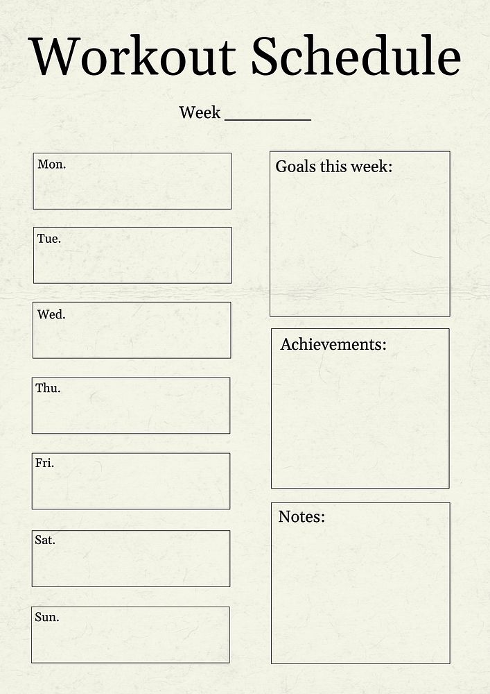 Workout schedule planner template design