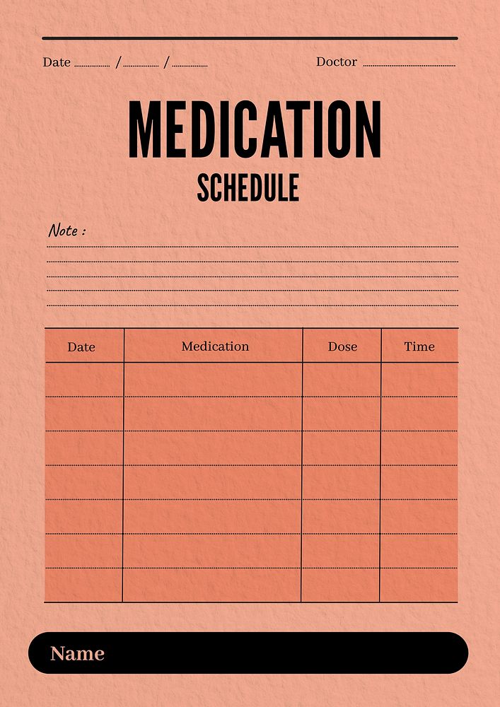 Medication schedule planner template design