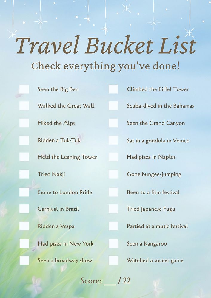 Travel bucket list planner template design