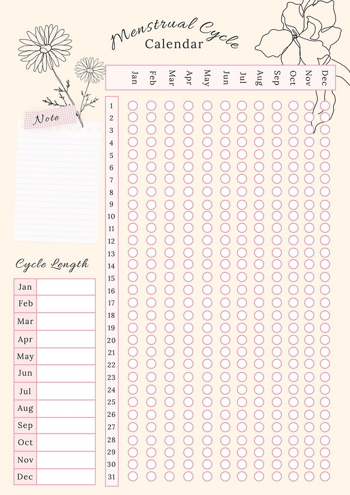 Menstrual cycle calendar planner template design