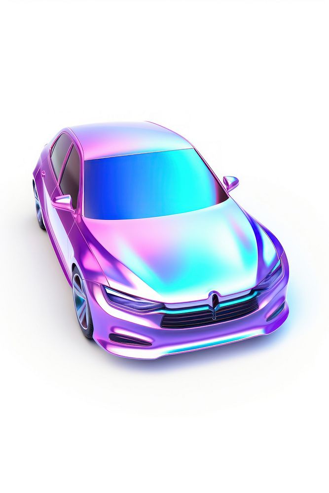 A car icon iridescent vehicle purple white background.