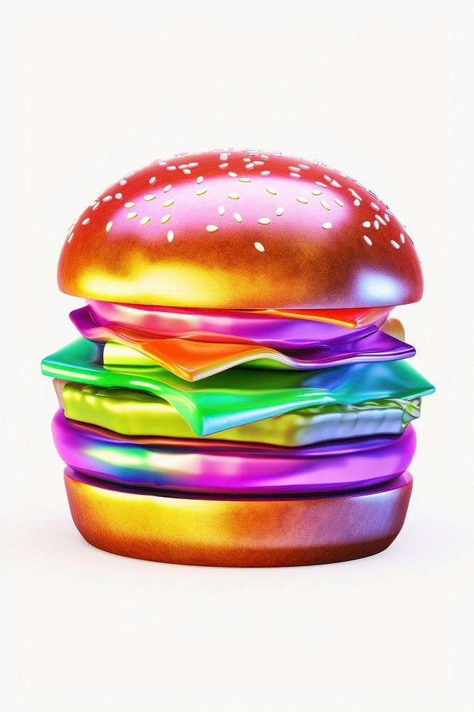 A burger icon iridescent bread food white background.