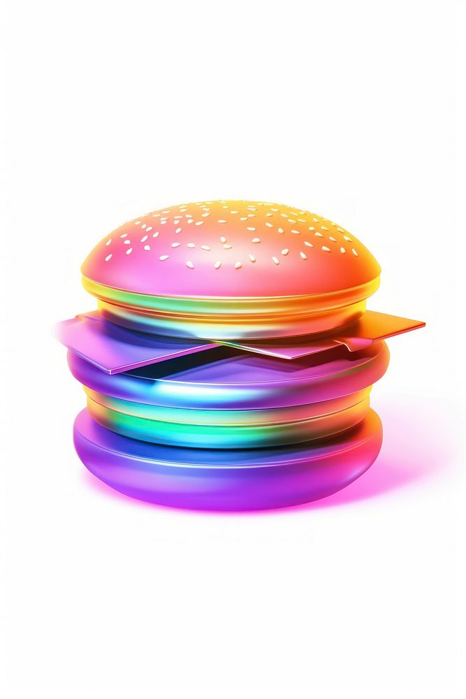 A burger icon iridescent food white background illuminated.