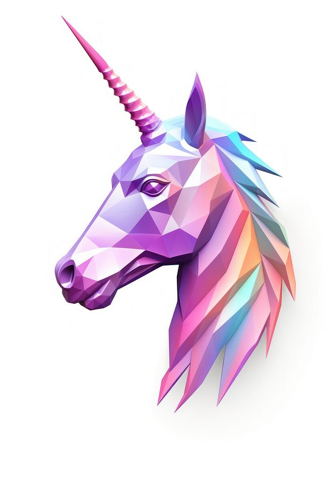 A minimal Unicorn icon iridescent animal mammal white background.