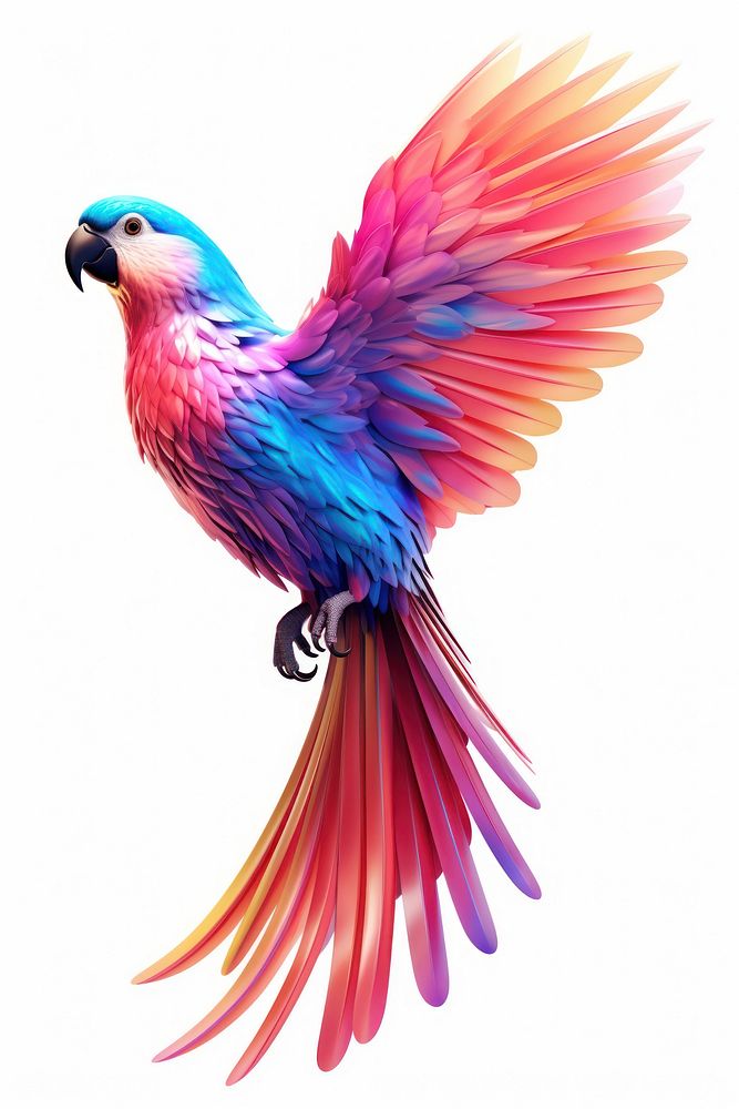 A parrot icon iridescent animal bird white background.