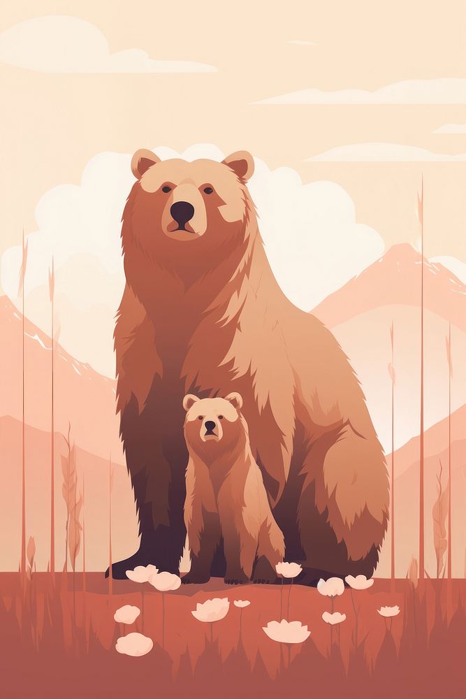 Bear and cub mammal animal togetherness.