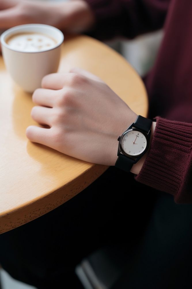 A hand wearing watch wristwatch finger coffee.