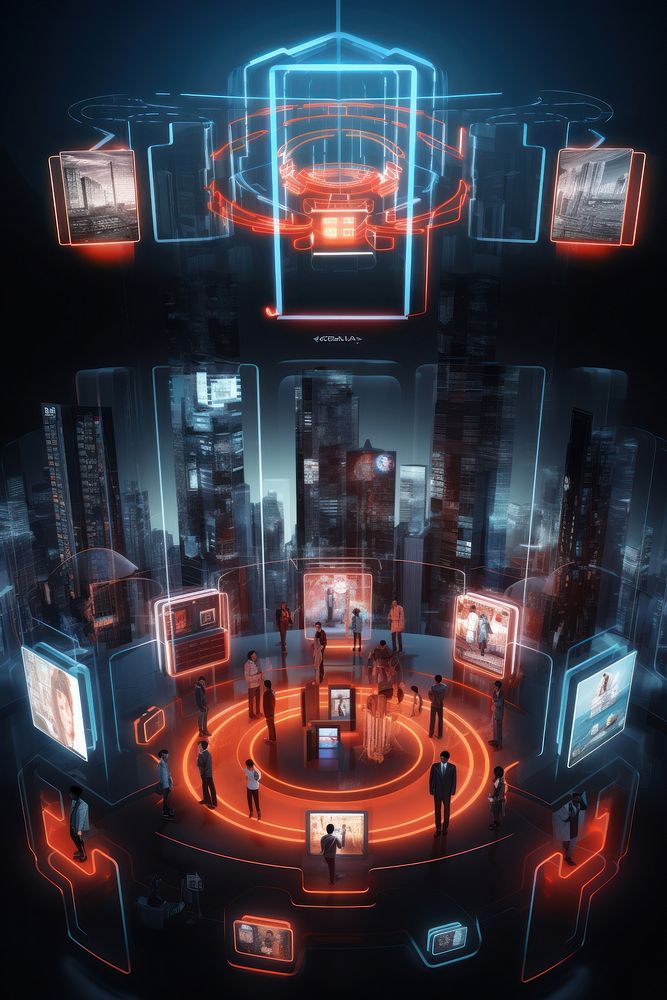 Cyber security architecture illuminated electronics.