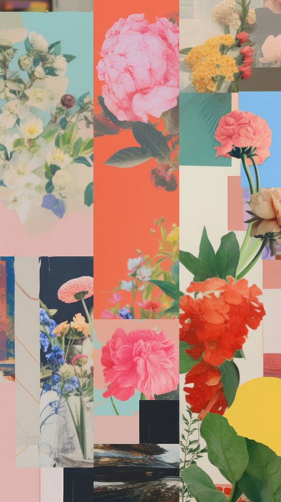 Flower theme collage art painting.