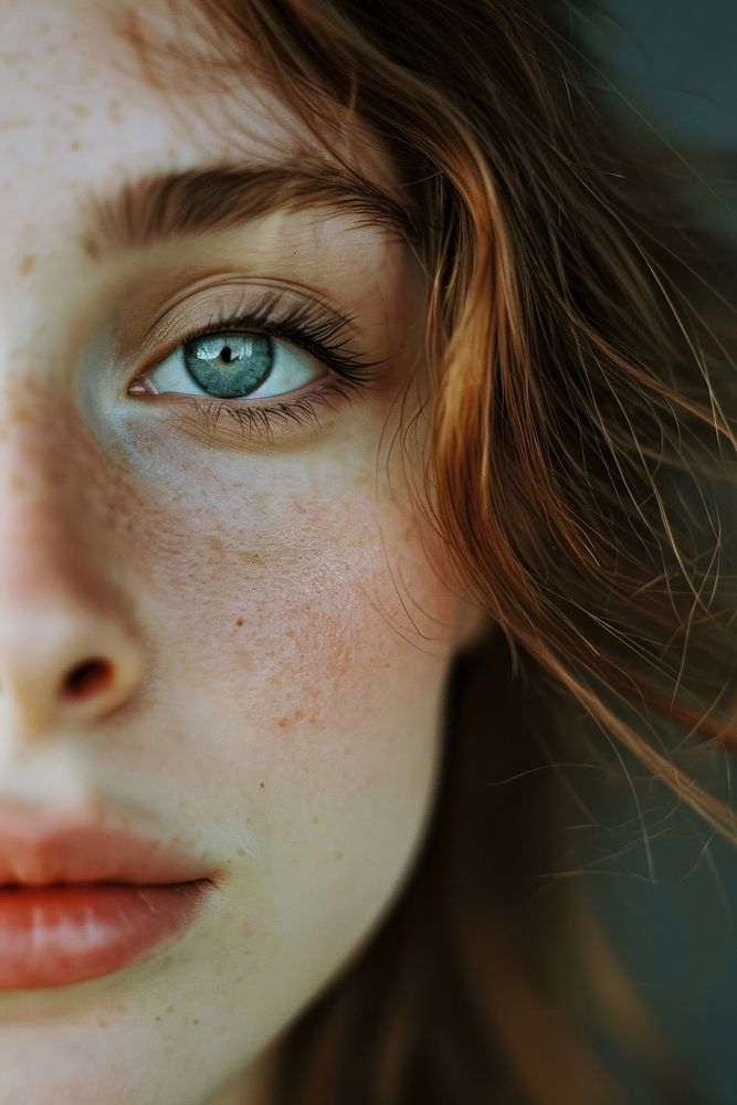 A facial face of woman photography portrait freckle.